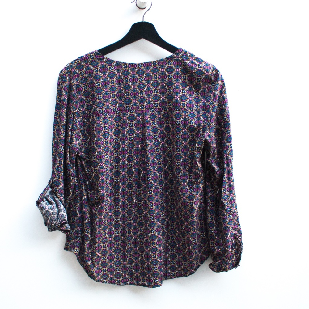 ✨Daniel Rainn | Roll Sleeve Button Printed Blouse - Picture 7 of 7